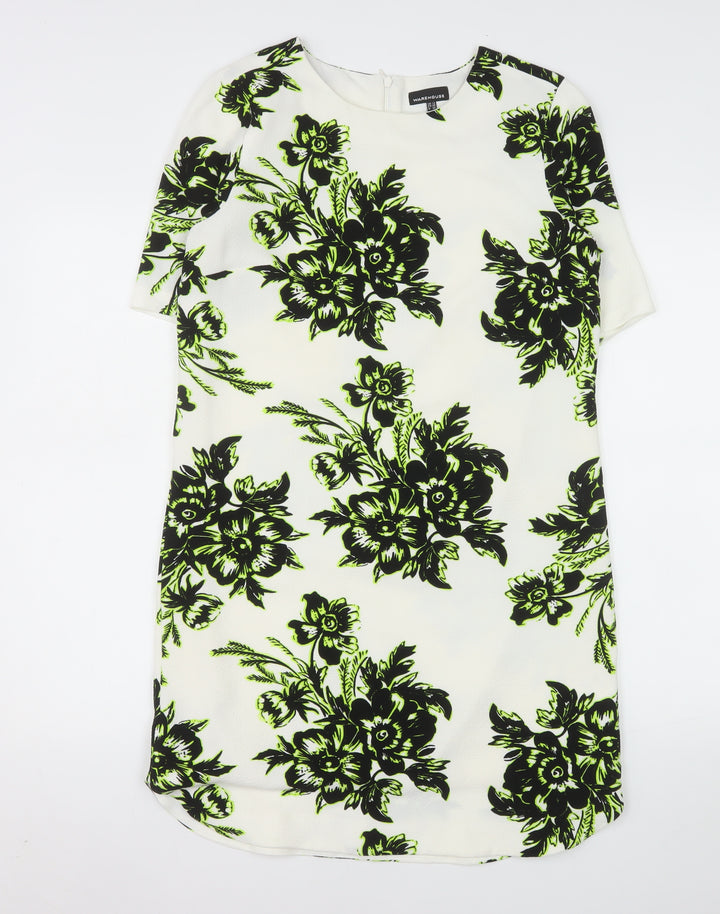 Warehouse Women’s White Floral Shift Dress Size 12 Knee Length