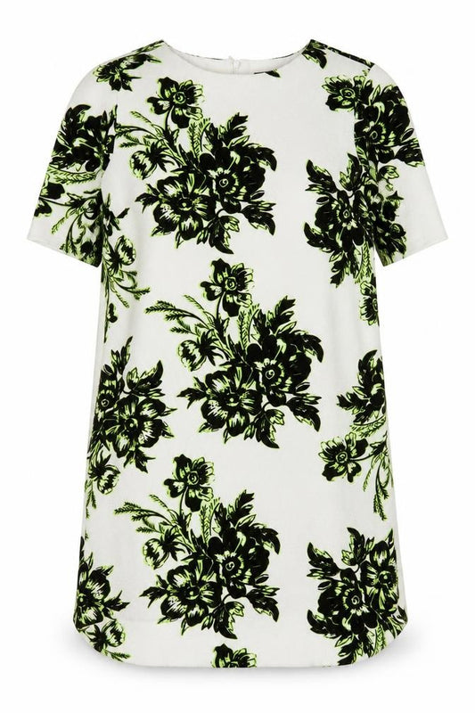 Front view of Warehouse Women’s White Floral Shift Dress, size UK 12, Knee Length