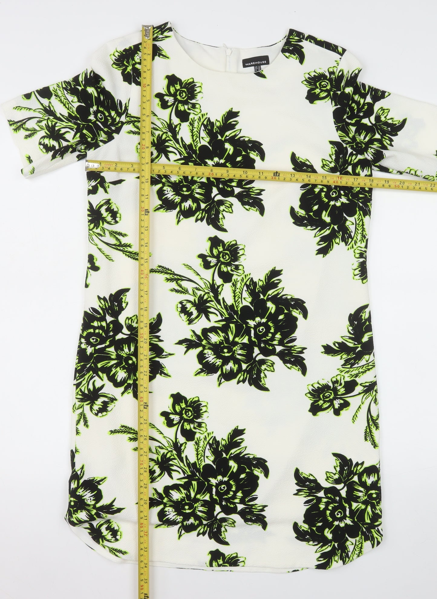 Warehouse Women’s White Floral Shift Dress Size 12 Knee Length