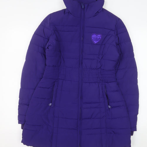 Killah Women's Purple Long Puffer Coat Size S Elastic Waist Jacket