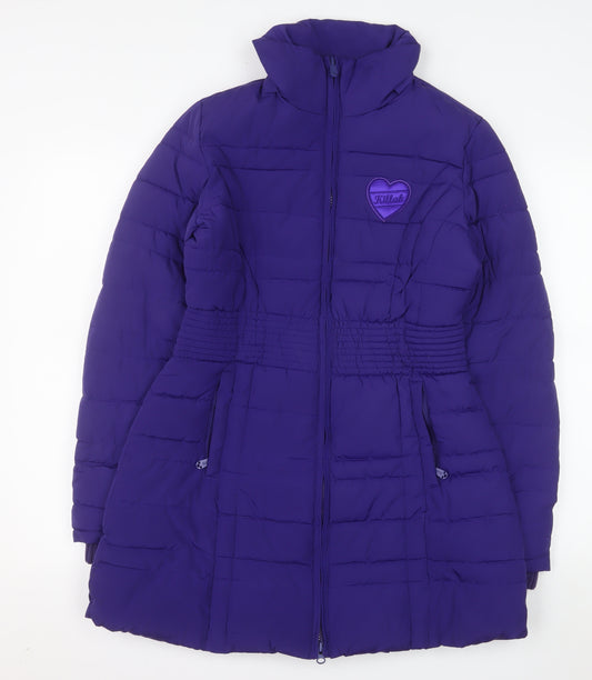 Killah Women's Purple Long Puffer Coat Size S Elastic Waist Jacket