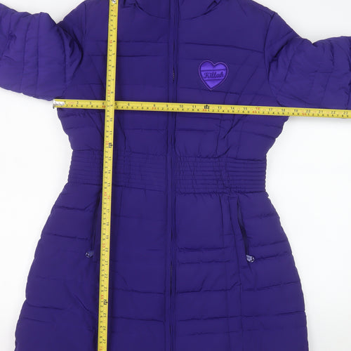 Killah Women's Purple Long Puffer Coat Size S Elastic Waist Jacket