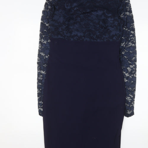 Goddess London Women Blue Lace Long Sleeve Sheath Dress Size 12