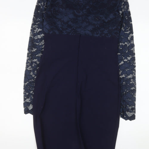 Goddess London Women Blue Lace Long Sleeve Sheath Dress Size 12