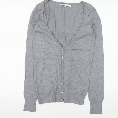 Bershka Women Grey V-Neck Button Knit Cardigan Size S