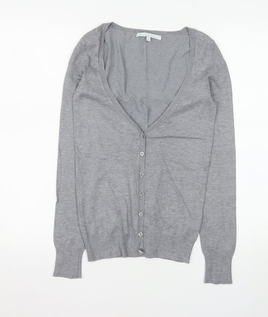 Bershka Women Grey V-Neck Button Knit Cardigan Size S