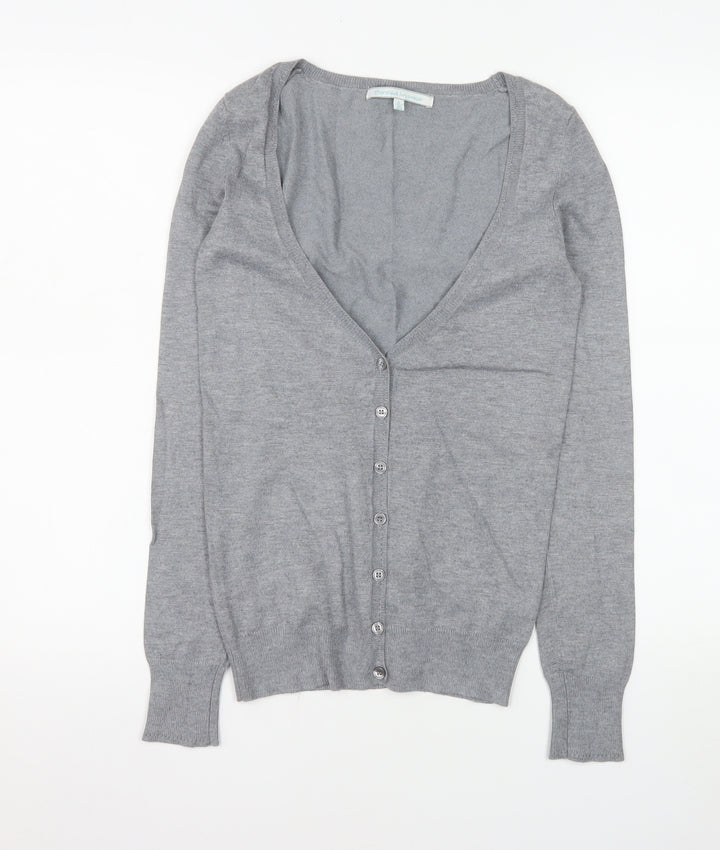 Bershka Women Grey V-Neck Button Knit Cardigan Size S