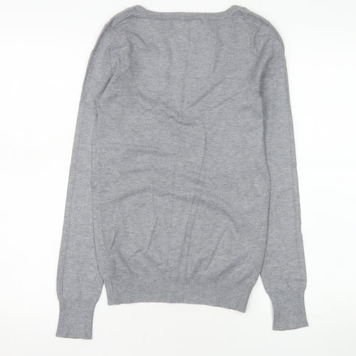 Bershka Women Grey V-Neck Button Knit Cardigan Size S