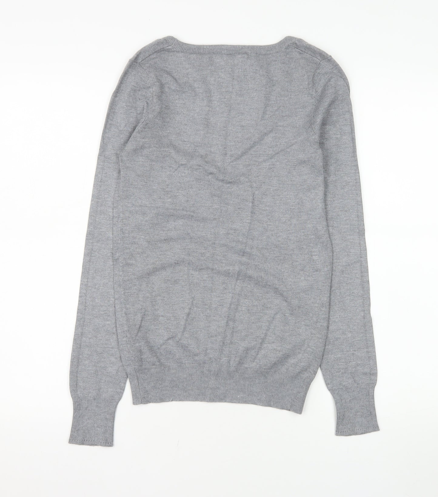 Bershka Women Grey V-Neck Button Knit Cardigan Size S