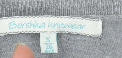 Bershka Women Grey V-Neck Button Knit Cardigan Size S