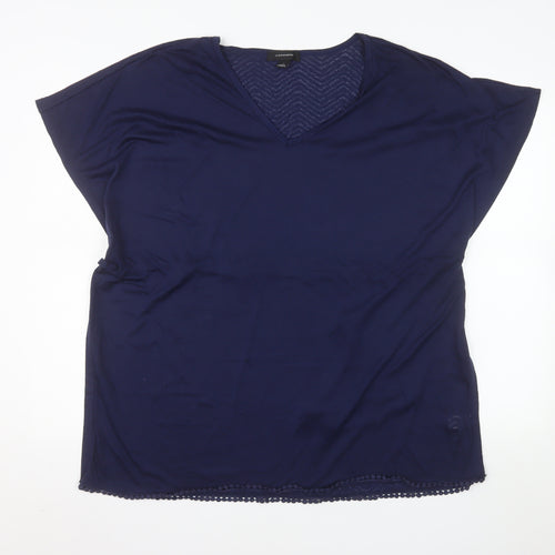 Atmosphere Women’s Blue V-Neck Crochet Hem Short Sleeve Blouse Size M
