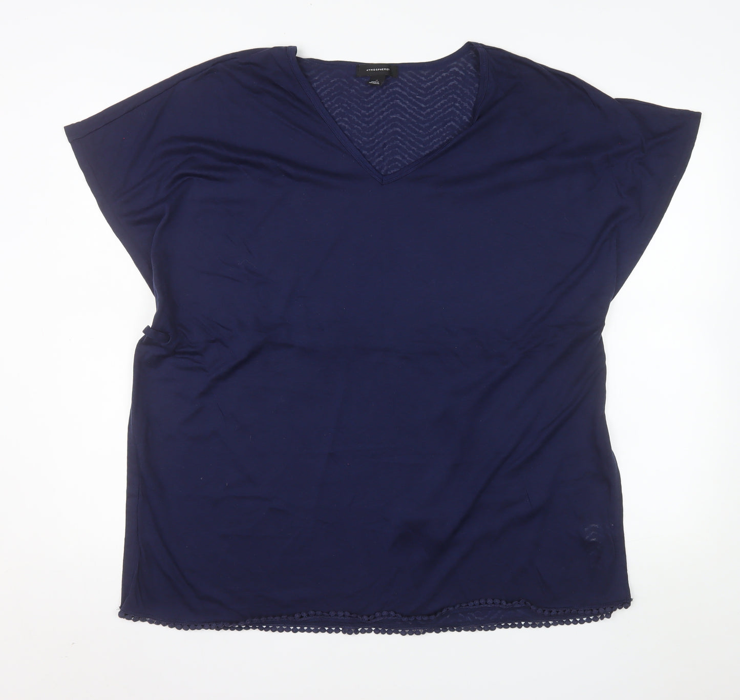 Atmosphere Women’s Blue V-Neck Crochet Hem Short Sleeve Blouse Size M