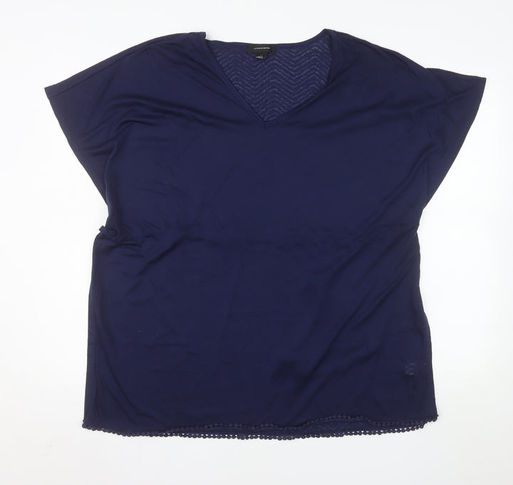 Atmosphere Women’s Blue V-Neck Crochet Hem Short Sleeve Blouse Size M