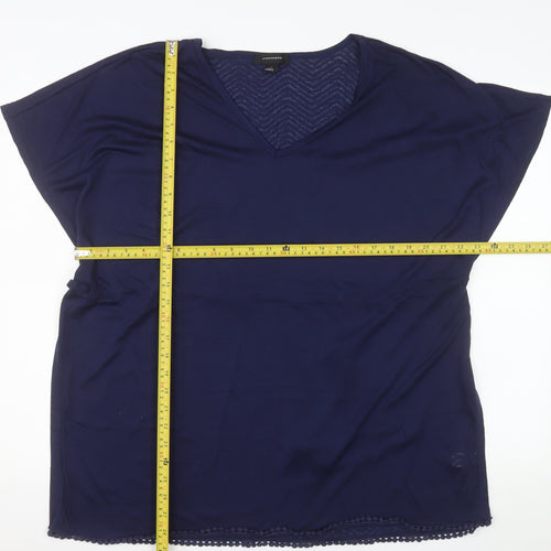 Atmosphere Women’s Blue V-Neck Crochet Hem Short Sleeve Blouse Size M