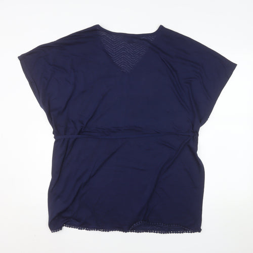 Atmosphere Women’s Blue V-Neck Crochet Hem Short Sleeve Blouse Size M
