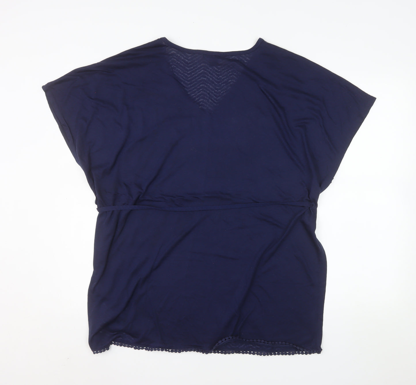 Atmosphere Women’s Blue V-Neck Crochet Hem Short Sleeve Blouse Size M
