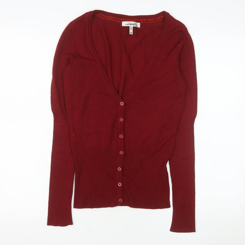 Bershka Women's Red V-Neck Long Sleeve Button Cardigan Size M