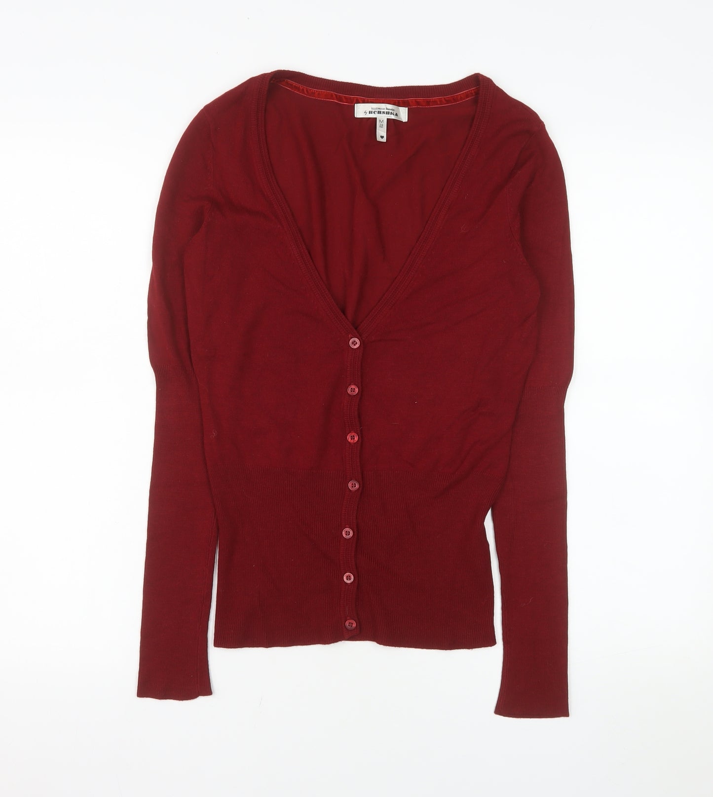 Bershka Women's Red V-Neck Long Sleeve Button Cardigan Size M