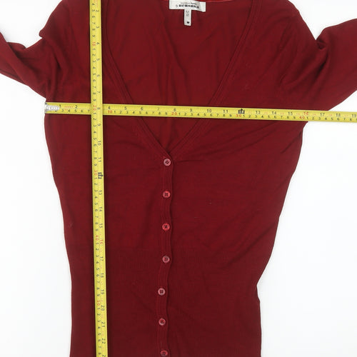Bershka Women's Red V-Neck Long Sleeve Button Cardigan Size M