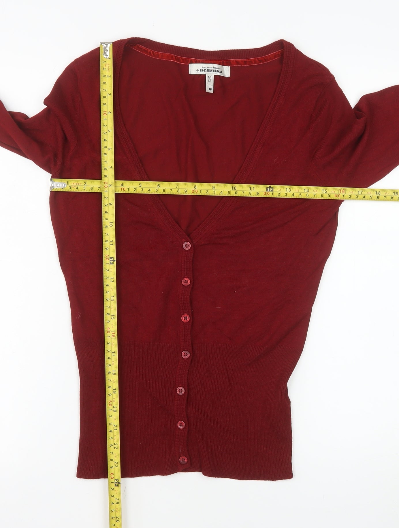 Bershka Women's Red V-Neck Long Sleeve Button Cardigan Size M