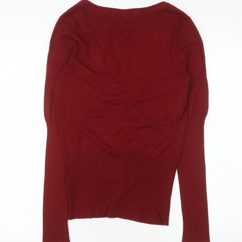Bershka Women's Red V-Neck Long Sleeve Button Cardigan Size M
