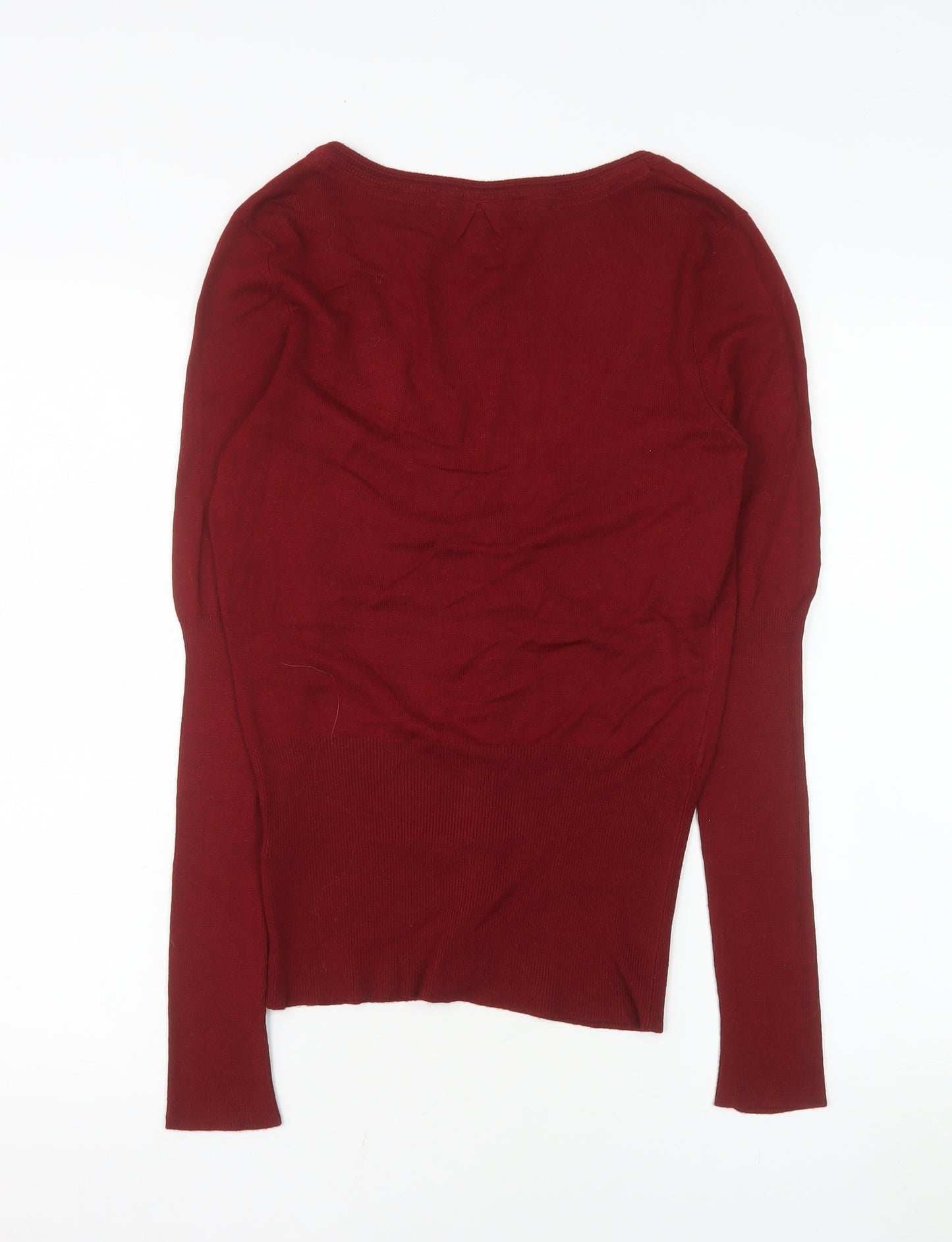 Bershka Women's Red V-Neck Long Sleeve Button Cardigan Size M