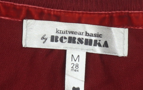 Bershka Women's Red V-Neck Long Sleeve Button Cardigan Size M