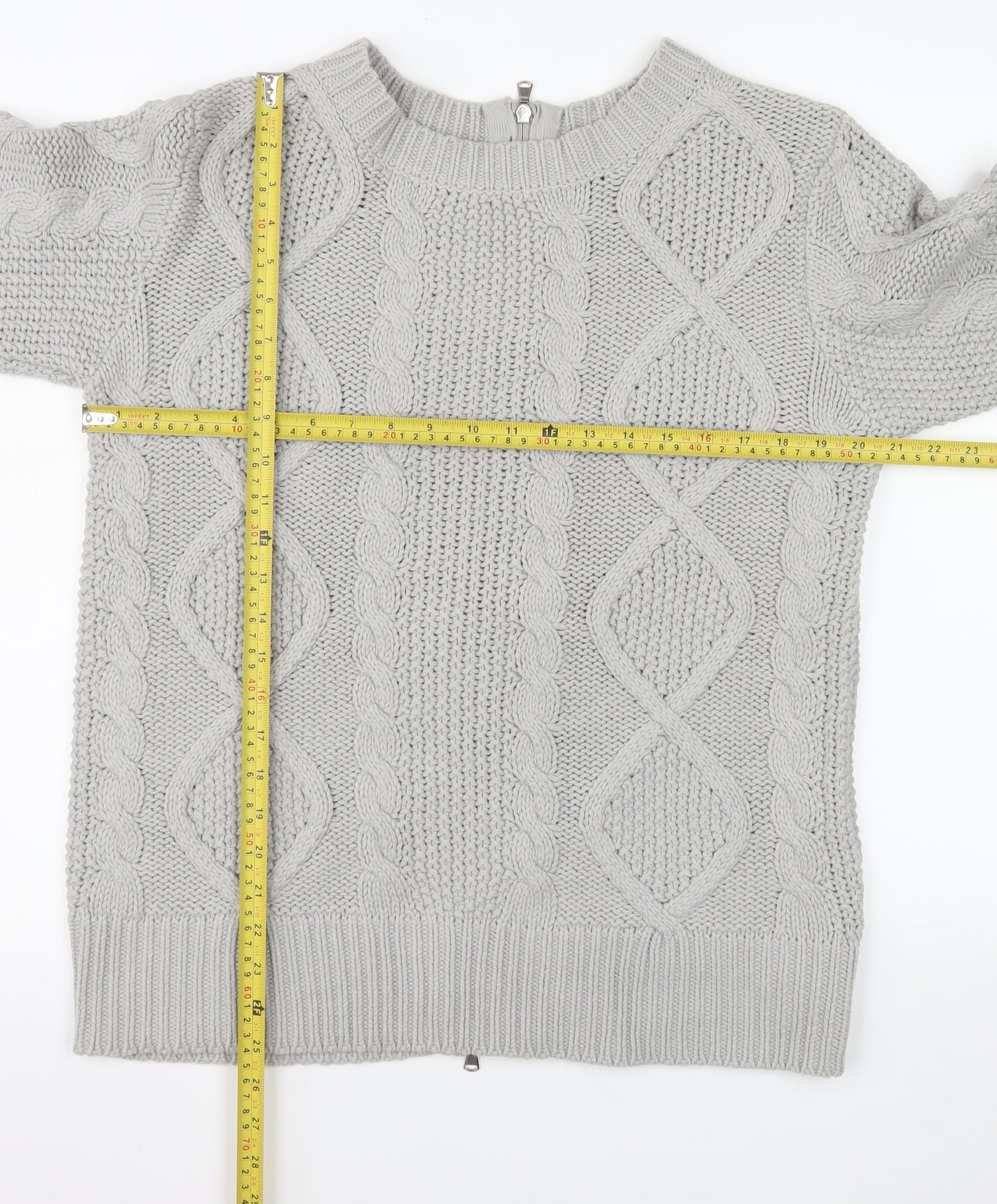 Carolyn Donnelly The Edit Women Grey Small Cable-Knit Full Zip Jumper
