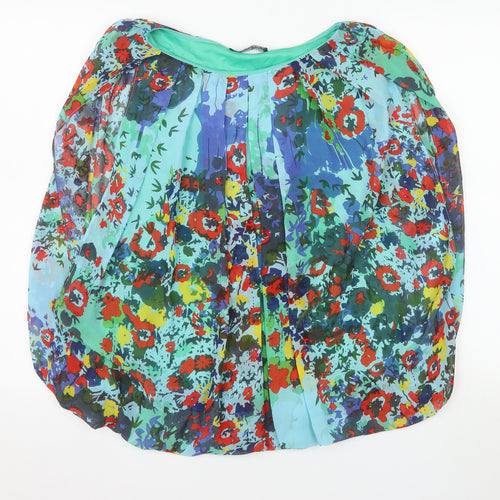 Madison Paige Womens Blue Multicoloured Floral Chiffon Blouse Size S