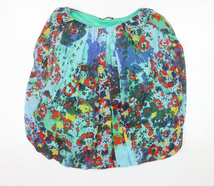 Madison Paige Womens Blue Multicoloured Floral Chiffon Blouse Size S
