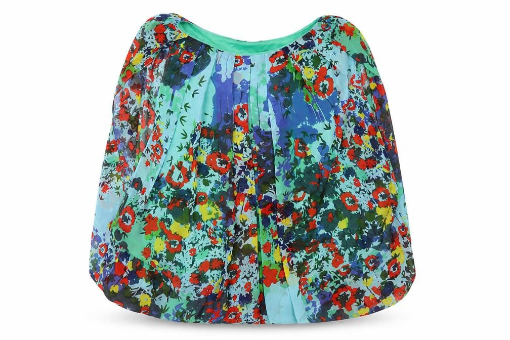 Front view of Madison Paige women’s blue multicoloured floral chiffon blouse, size S