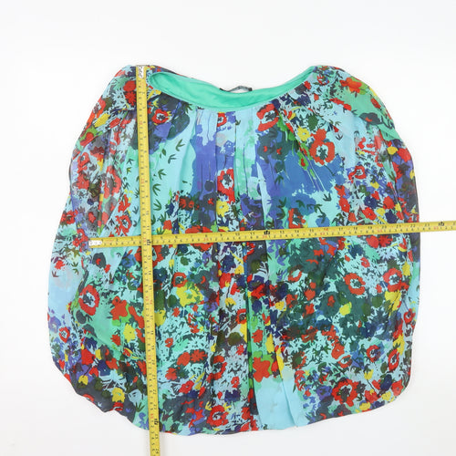 Madison Paige Womens Blue Multicoloured Floral Chiffon Blouse Size S