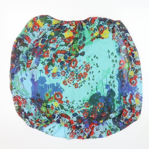 Madison Paige Womens Blue Multicoloured Floral Chiffon Blouse Size S
