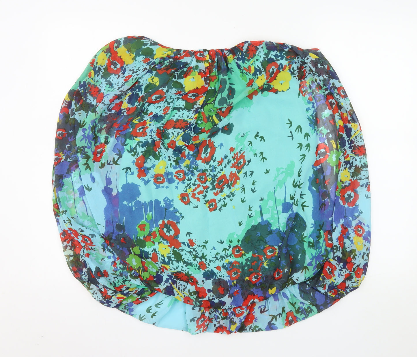 Madison Paige Womens Blue Multicoloured Floral Chiffon Blouse Size S