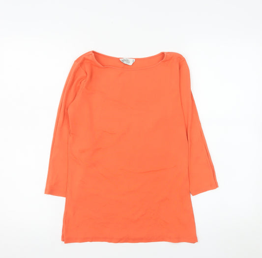 Zara Women's Orange Organic Cotton 3/4 Sleeve Boat Neck T-Shirt Size 12