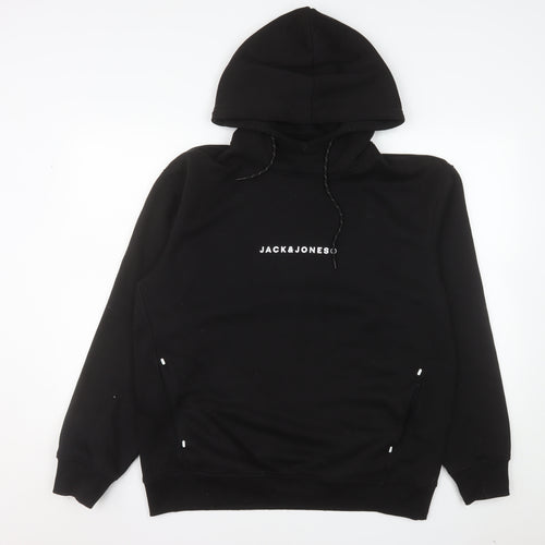 Jack & Jones Men's Black XL Pullover Hoodie with Logo Print