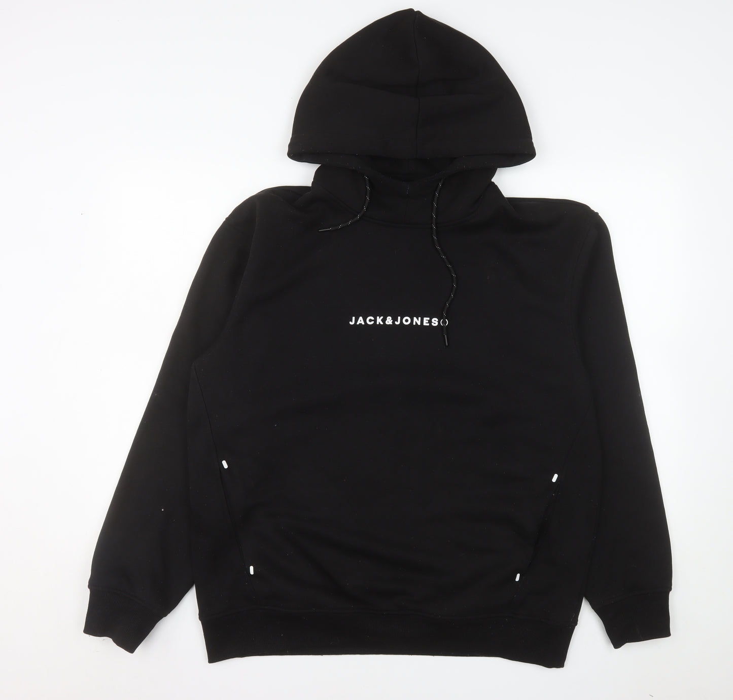 Jack & Jones Men's Black XL Pullover Hoodie with Logo Print