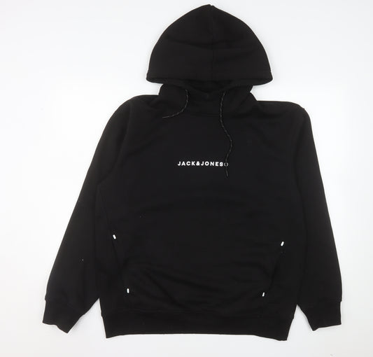 Jack & Jones Men's Black XL Pullover Hoodie with Logo Print