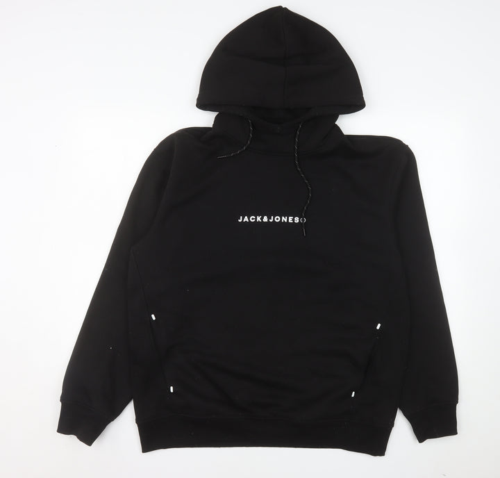 Jack & Jones Men's Black XL Pullover Hoodie with Logo Print