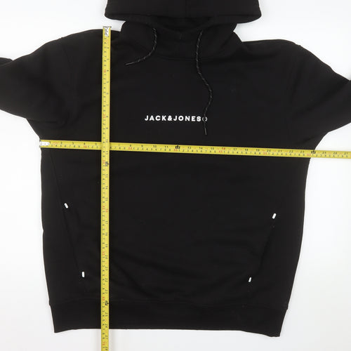 Jack & Jones Men's Black XL Pullover Hoodie with Logo Print