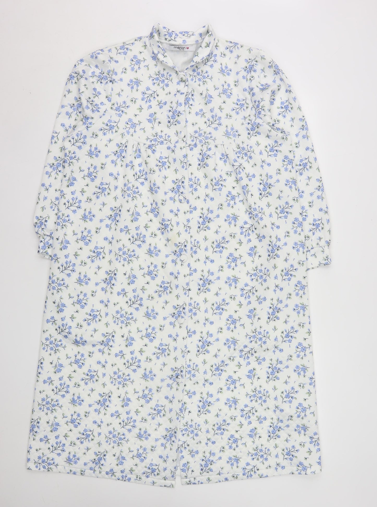 Marlon Womens White Blue Floral Quilted Coatigan Size 12