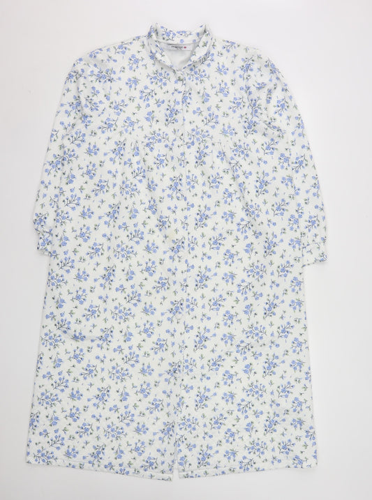 Marlon Womens White Blue Floral Quilted Coatigan Size 12