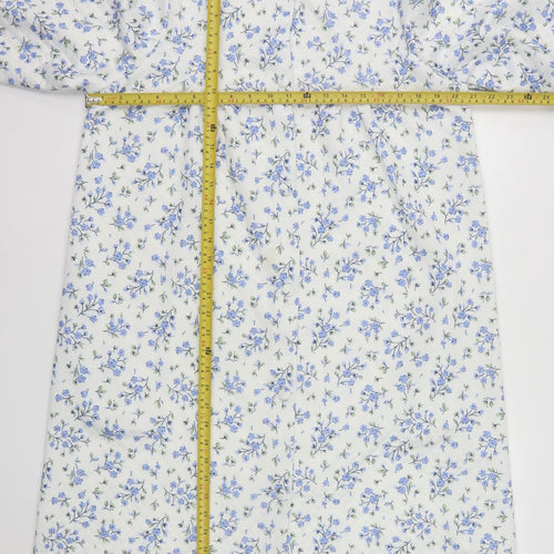 Marlon Womens White Blue Floral Quilted Coatigan Size 12