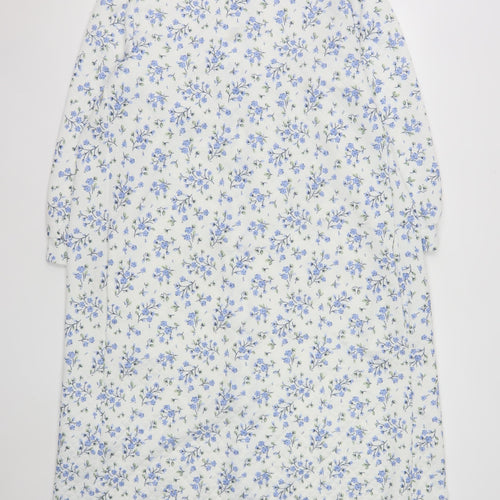 Marlon Womens White Blue Floral Quilted Coatigan Size 12