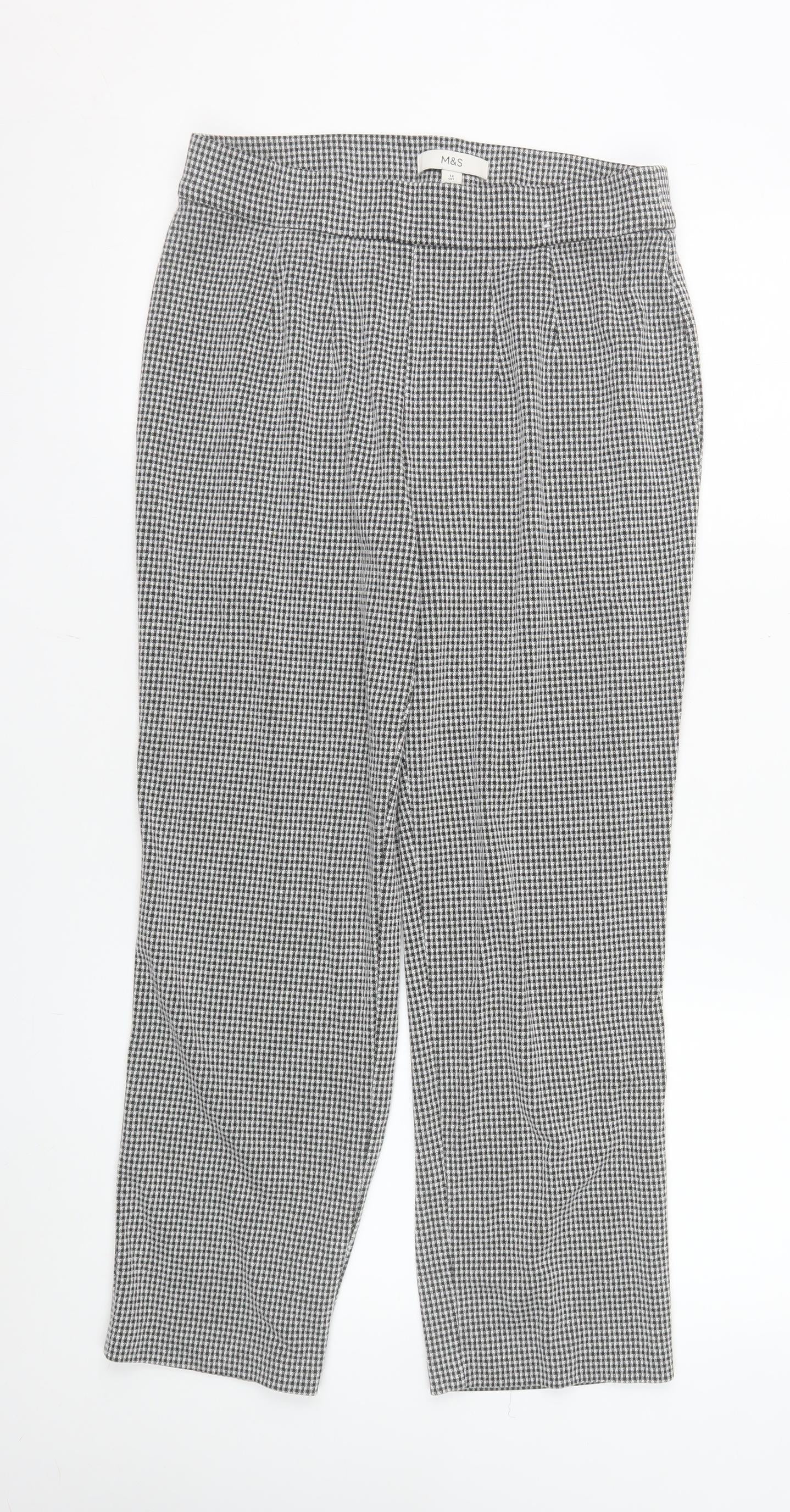 Marks and Spencer Womens Grey Houndstooth Cropped Trousers Size 12