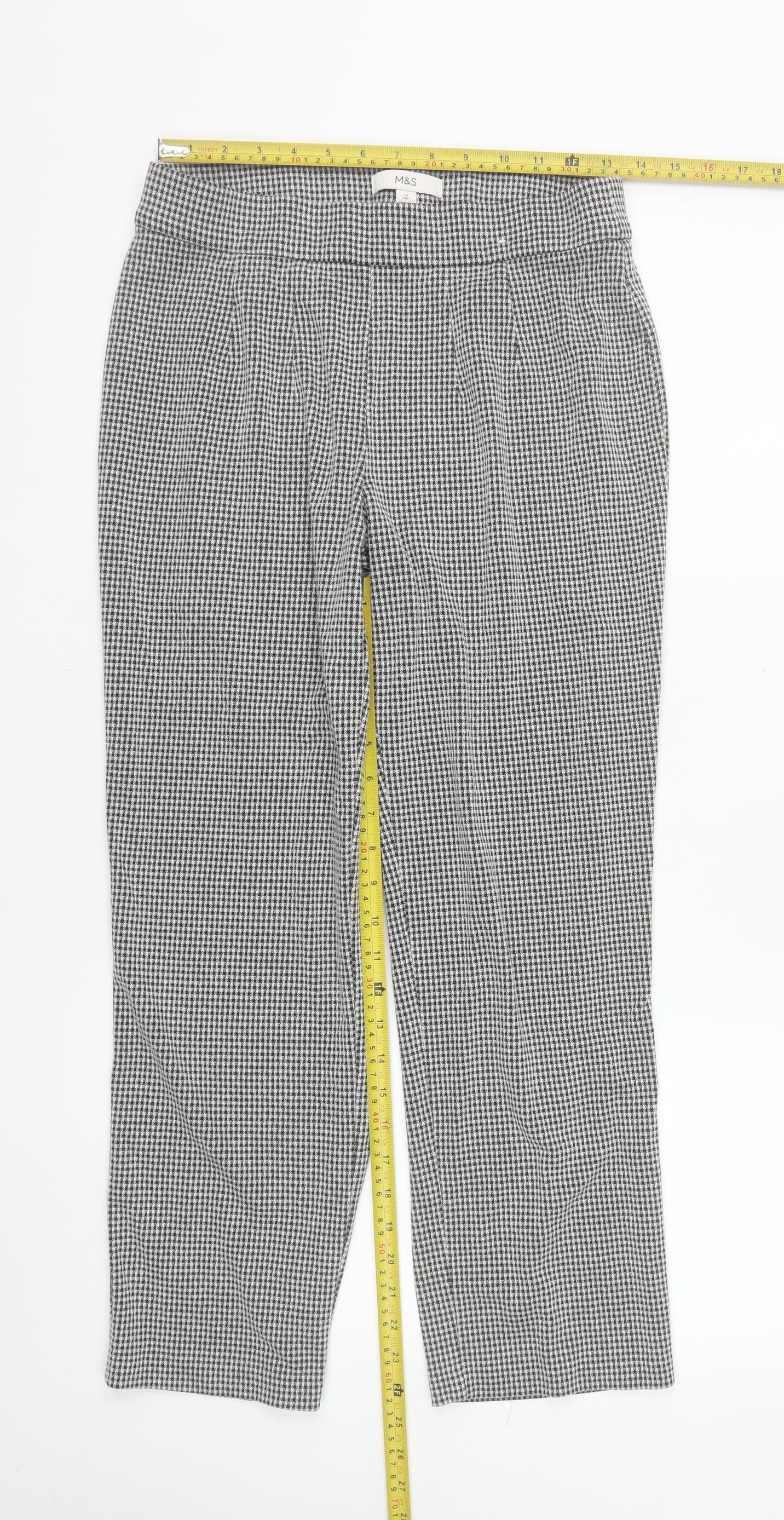 Marks and Spencer Womens Grey Houndstooth Cropped Trousers Size 12