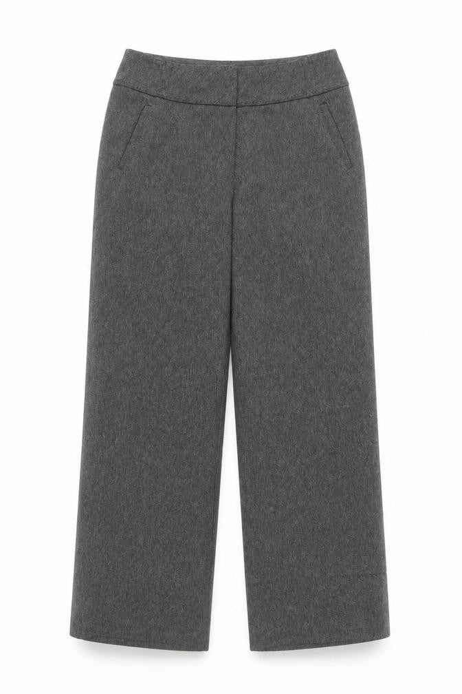 Front view of Dunnes Women's Grey Herringbone Straight Leg Dress Pants, size 12