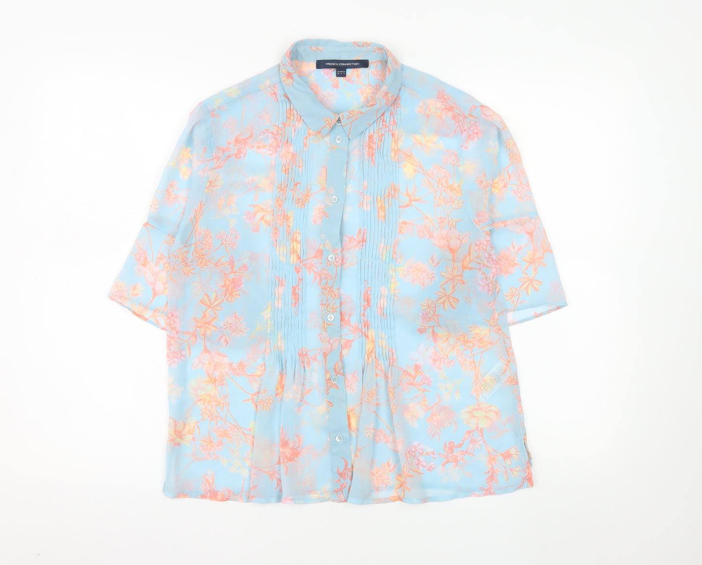 French Connection Women's Blue Floral Chiffon Blouse Size 10