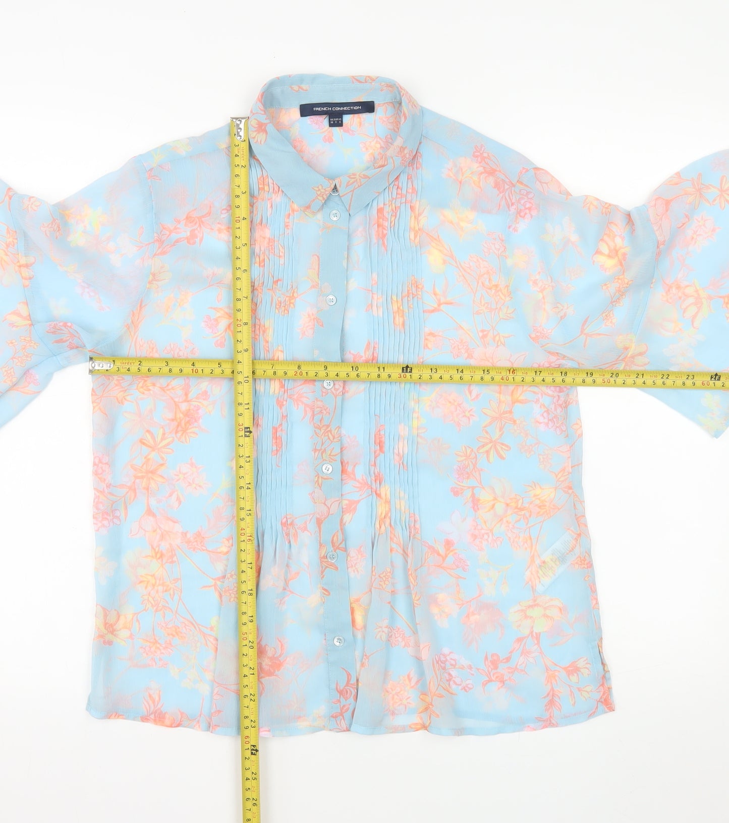 French Connection Women's Blue Floral Chiffon Blouse Size 10