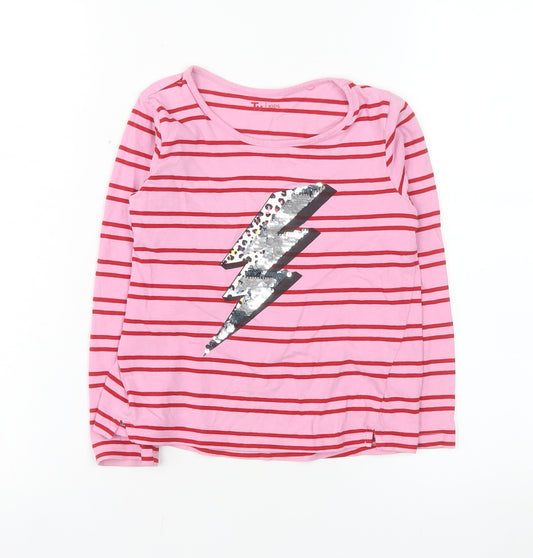 Tu Kids Girls Pink Striped Sequin Lightning Long Sleeve T-Shirt 7 Years